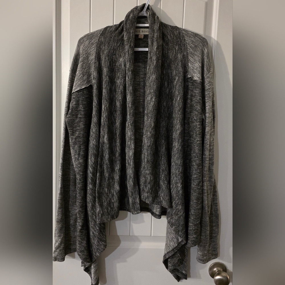 Knox Rose Multi Charcoal Draped Cardigan Cascading Front XXL